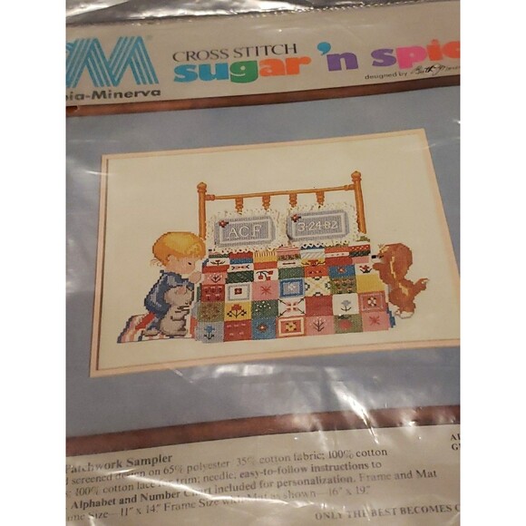 Baby Prayer Patchwork Sampler Vintage Stamped Cross Stitch Kit 11x14 Nursery - Picture 2 of 4